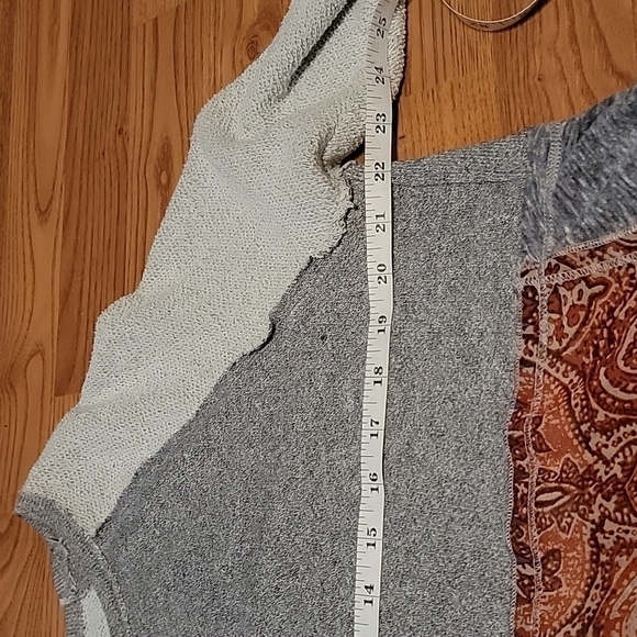 Anm Gray Casual Long Raglan Sleeve Shirt w/Sheer Boho Print Fabric Size Large - Picture 11 of 12